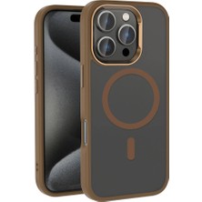 Apple iPhone 16 Pro Kılıf Magsafe Şarj Özellikli Parlak Kamera Çerçeveli Ydst Kost Kapak-Rose Brown