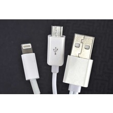 Beyaz 2 Uçlu Lightning-Micro USB Kablo 1m