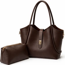 Genel Lüks Kahverengi Kadın El ve Omuz Çantası Iç Çantalı Büyük Tote Çanta Seti – Şık Günlük Kullanım Modern Kadın Çanta