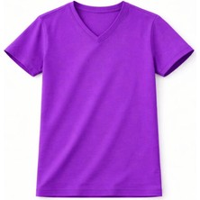 Glam Love Genç Kız Çocuk V Yaka Tişört Yazlık Model Günlük Basic Body - Mor