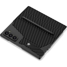 Galaxy Z Fold 6 Kılıf Kamera Korumalı Karbon Tasarımlı Ydst Kıpta Kalemli Fest Kapak-Siyah Karbon