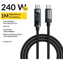 Essager 1 Metre 240W Dijital Ekranlı Type-C To Type-C Mega Hızlı Data Şarj Kablosu Ultra Sağlam Halat Kablo