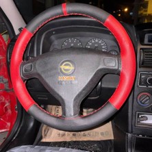 Hasbay Dikişli Direksiyon Kılıfı Siyah / Kırmızı Deri Kırmızı Yüzük Kırmızı Dikişli Opel Astra Için