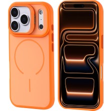 iPhone 17 Pro Max Kılıf M-Safe Şarj Özellikli Kamera Standlı Zore Notron Kapak - Turuncu