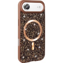 iPhone 17 Air Kılıf Pırlanta Tasarımlı M-Safe Şarj Özellikli Zore Mozaik Silikon Kapak - Desert Tita