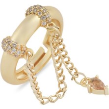 Stainless Stell Zincir Detaylı Altın Renkli Yılan Desenli Kadın Yüzük