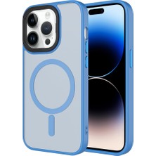 iPhone 14 Pro Max Kılıf Mat Arka Yüzey Wireless Şarj Özellikli Zore Flet M-Safe Kapak - Açık Mavi