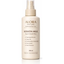 Alora Nature Keratin Milk 200 ml – Isı Koruyucu & Onarıcı Durulanmayan Saç Bakım Sütü (Argan Yağı + B5)