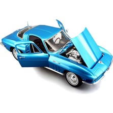 Mavi Su Dünyası 1965 Chevrolet Corvette 1:18 Ölçekli Klasik Araba Mavi Renkli 30 cm