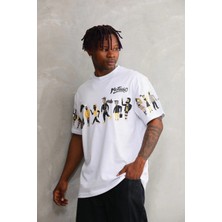 Glam Love Bisiklet Yaka Baskılı Oversize T-Shirt - Beyaz -