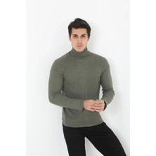 Glam Love Erkek Kaşkorse Boğazlı Full Likralı Fitilli Body Kazak - Haki