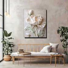 Artprinta Beyaz Çiçek Kanvas Tablo – 3D Görünümlü Modern Çiçekli Duvar Dekoru