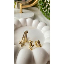 Vıp 14K Xuping Üçlü Yıldız Sallantılı Kaburga Tasarım Küpe Seti