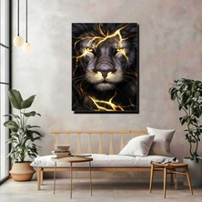Artprinta Aslan Kanvas Tablo – Altın Işıltılı Modern Aslan Portresi Duvar Dekoru
