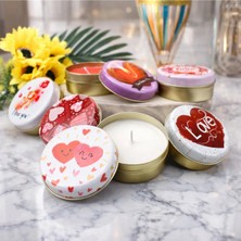 3 Adet Sevgililer Günü Temalı Teneke Kutuda Vanilya Kokulu Doğal Soya Mumu