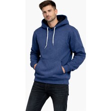 Justas Erkek Indigo Şardonlu Kapşonlu Kanguru Cep Üçiplik Sweatshirt