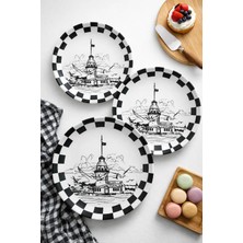 Grandora Istanbul Kız Kulesi Temalı (6 Adet, 27 Cm) Servis Tabağı | Dama Sunum Pasta, Tatlı ve Kahvaltı Tabak