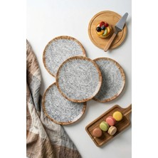 Grandora Modern Gri Desenli (6 Adet, 20 Cm) Pasta, Tatlı Veya Kahvaltı Sunum Tabağı