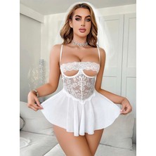 Barış Beauty Kadın Beyaz Transparan Fantezi Gecelik 2261