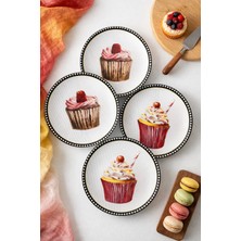 Grandora Pasta Tabağı Cupcake Desenli (6 Adet, 20 Cm) – Pasta, Tatlı Sunum Tabağı Seti, Doğum Günü Tabağı