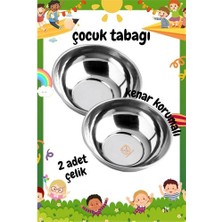 Turk Derin Çocuk Tabağı Güvenli Kenarlı Çelik 2 Adet 16 cm