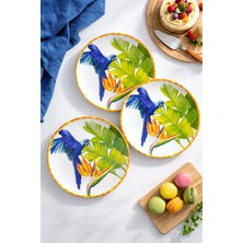 Grandora Tropikal Kuş Desenli Pasta Veya Tatlı Tabağı (6 Adet, 20 Cm) – Modern ve Lüks Sunum Tabak