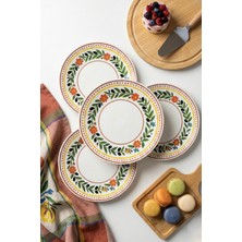 Grandora Retro Zeytin ve Çiçekli (6 Adet, 20 Cm) Pasta, Tatlı Veya Sunum Tabağı - Çok Amaçlı Kahvaltı Tabak