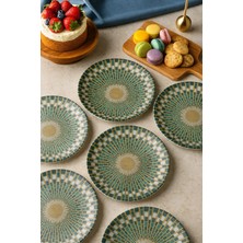 Grandora Yeşil Modern Desenli 6 Adet, 20 cm Pasta Veya Tatlı Tabağı Seti – Şık Sunum Tabağı