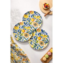 Grandora Renkli Narenciye Çiçek Desenli (6 Adet, 27 Cm) Servis Tabağı | Pasta, Tatlı, Kahvaltı Tabağı Seti