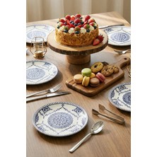 Grandora Mavi Beyaz Çini Desenli 6'lı Pasta Tabağı Seti (20 Cm) - Pasta ve Tatlı Tabak Vintage Sunum Tabağı