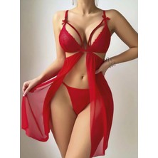 Barış Beauty Kadın Kırmızı Fantezi Gecelik Tül Göğüs Dekolteli Önü Açık 2194