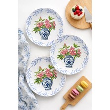 Grandora Vazo ve Çiçek Desenli (6 Adet, 20 Cm) Modern Pasta Tatlı Tabağı Seti – Şık Kahvaltılık Tabak