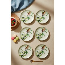 Grandora Kuş Desenli 20 cm 6’lı Pasta ve Tatlı Tabağı Seti – Yeşil Şık Seramik Sunum Tabakları