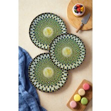 Grandora Modern Yeşil Desenli 6 Adet 27 cm Servis Tabağı | Tatlı, Pasta, Servis, Kahvaltı Tabağı Seti