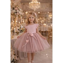 Kız Çocuk Gül Kurusu Tütülü Doğum Günü Abiye Şıkprenseselbise