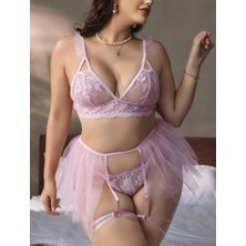 Barış Beauty Kadın Büyük Beden Pembe Seksi Tasarım  Fantezi Jartiyer Takımı 8017