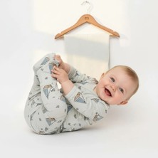 3-6 Ay Erkek Bebekler Için Yelkenli  Desenli Organik Pamuktan 3 Lü Body Takım Müslin Battaniyeli