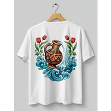 Base Art Tasarım Tişört Kova Burcu Oversize Unisex
