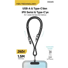 Ysn Technology Type A&c'den C&l'ye 5A 240W 1.5m Boyun Askılı 4'ü 1 Arada Veri Kablosu
