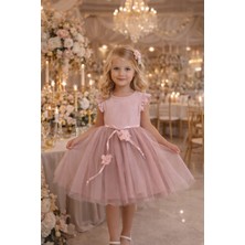 Retro Kız Çocuk Gül Kurusu Hediye Doğum Günü Prenses Elbise