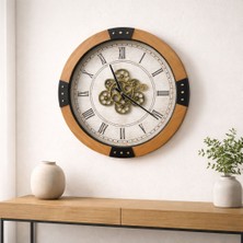 Mars Concept Ahşap Büyük Duvar Saati 50 cm Metal | Hareketli Çark Mekanizmalı Dekoratif Saat
