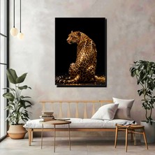 Artprinta Altın Işıltılı Leopar Kanvas Tablo – Siyah Zemin Modern Lüks Duvar Dekoru