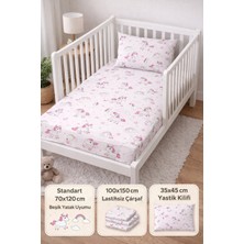 Childmechild %100 Pamuk Poplin Kumaş Çarşaf ve Yastık Kılıfı Lastiksiz Çarşaf 100X150CM 35X45CM Yastık Kılıfı