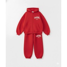 La'ciel Paris Unisex Pamuklu Çocuk Kırmızı Fermuarlı Eşofman Takımı