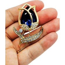 BB Bi Butik Shop Lacivert Taşlı Lale Broş – Zarif ve Işıltılı Şık Tasarım