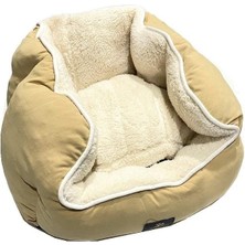 Süslü Pati Süslüpati Kullanışlı Yıkanabilir Kumaş Silikon Elyaf Dolgulu Kedi Köpek Yatağı Kahve Krem 56CM