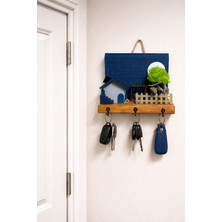 Anı Atölyesi 3 Kancalı Ahşap Ev Temalı Çiçekli Dekoratif Duvar Anahtarlık Askısı-20/17 cm