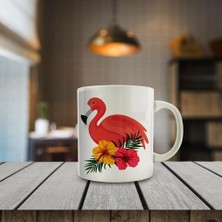 Asilmeydan Çiçekli Flamingo Kuşu Baskılı Hediyelik Kupa Bardak-985600