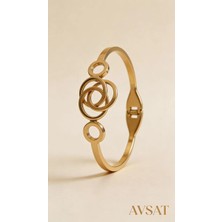 Melike Steel Kararmaz Çelik Halkalı Model Kadın Çelik Kelepçe Bileklik