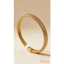 Melike Steel Kararmaz Çelik Tırtık Model Gold Renk Kelepçe Bileklik